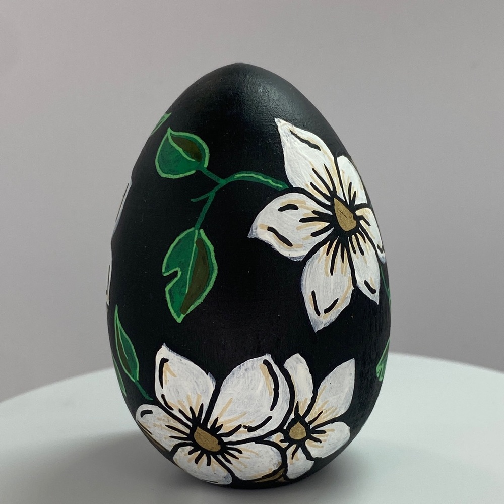 Handpainted Wooden Egg Decor Gift - Magnolia Blossom